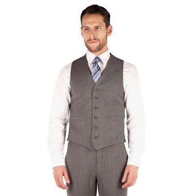 Jeff Banks Grey pick and pick 6 button front regular fit travel suit waistcoat